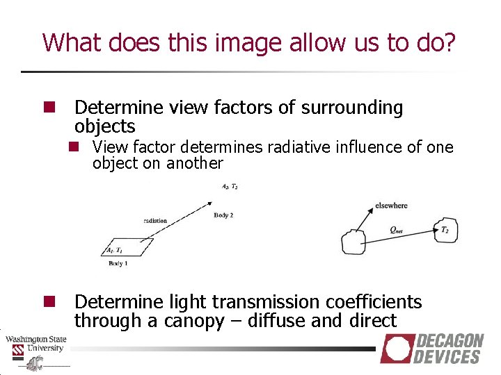 What does this image allow us to do? n Determine view factors of surrounding