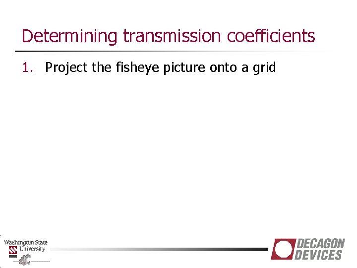 Determining transmission coefficients 1. Project the fisheye picture onto a grid 