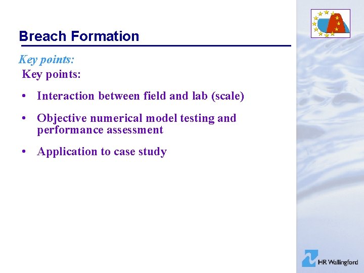 Breach Formation Key points: • Interaction between field and lab (scale) • Objective numerical