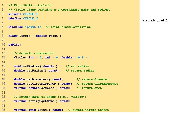 1 2 3 4 // Fig. 10. 16: circle. h // Circle class contains