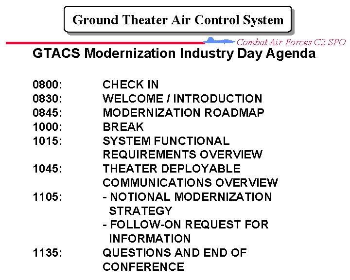 Ground Theater Air Control System Combat Air Forces C 2 SPO GTACS Modernization Industry