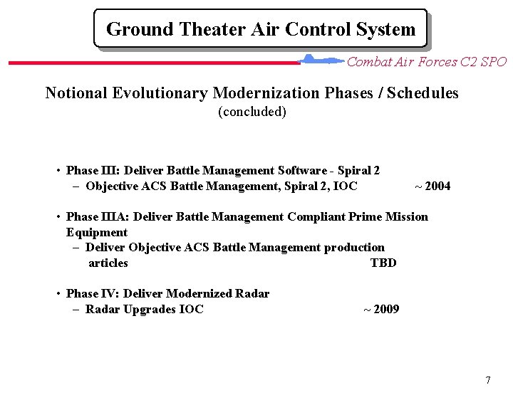 Ground Theater Air Control System Combat Air Forces C 2 SPO Notional Evolutionary Modernization