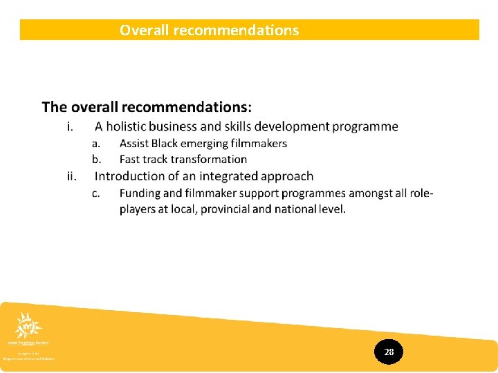 Overall recommendations 28 