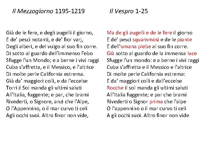 Il Mezzogiorno 1195 -1219 Il Vespro 1 -25 Già de le fere, e degli