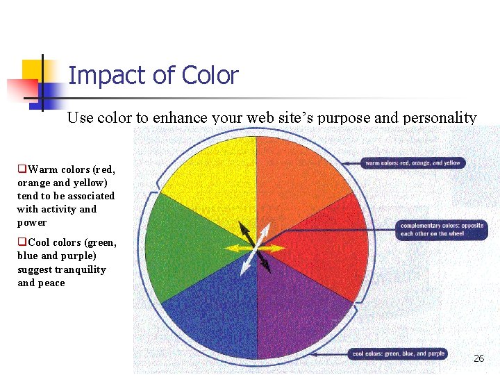 Impact of Color Use color to enhance your web site’s purpose and personality q.