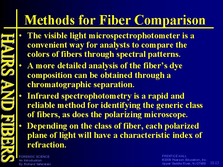 Methods for Fiber Comparison • The visible light microspectrophotometer is a convenient way for