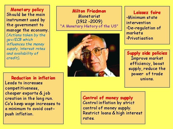 Monetary policy Should be the main instrument used by the government to manage the