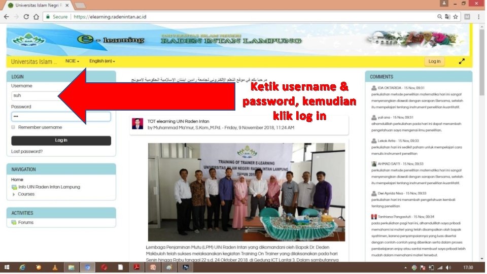 Ketik username & password, kemudian klik log in 