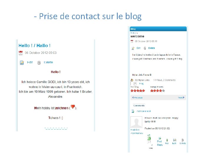 - Prise de contact sur le blog 