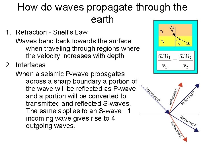 How do waves propagate through the earth 1. Refraction - Snell’s Law Waves bend