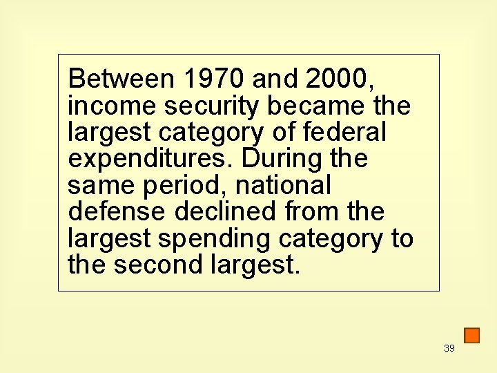 Between 1970 and 2000, income security became the largest category of federal expenditures. During