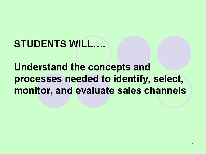STUDENTS WILL…. Understand the concepts and processes needed to identify, select, monitor, and evaluate