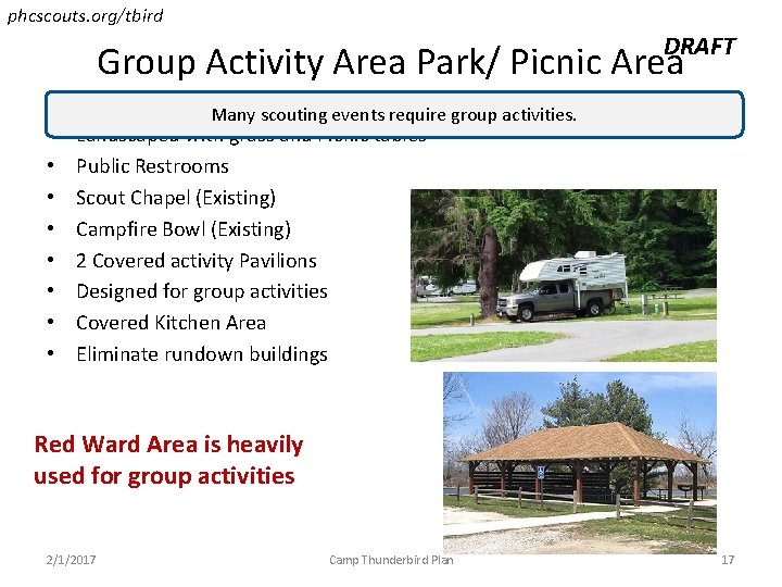 phcscouts. org/tbird DRAFT Group Activity Area Park/ Picnic Area • • Many scouting events