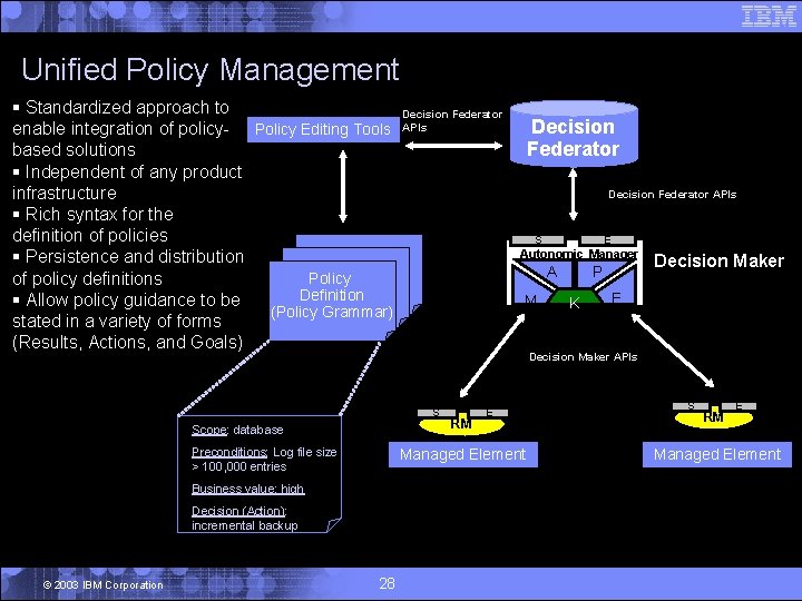 Unified Policy Management § Standardized approach to enable integration of policy- Policy Editing Tools