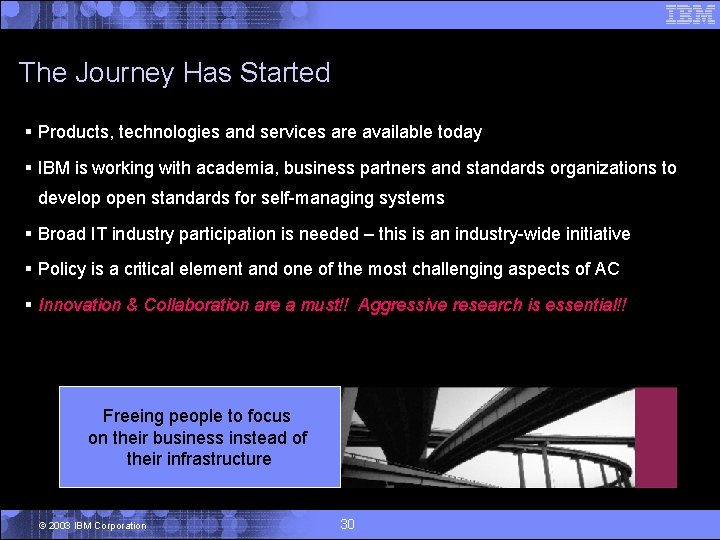 The Journey Has Started § Products, technologies and services are available today § IBM
