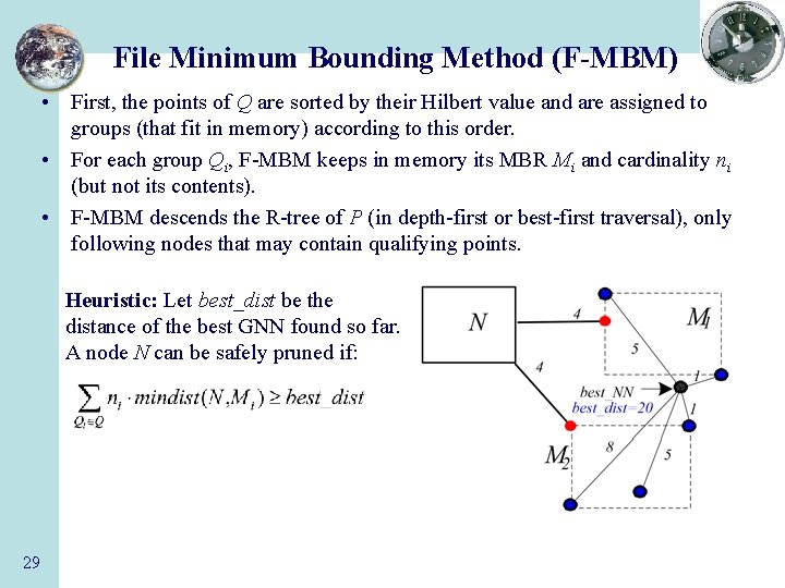 File Minimum Bounding Method (F-MBM) • First, the points of Q are sorted by