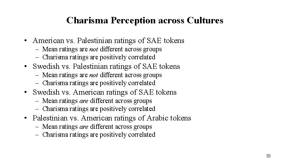 Charisma Perception across Cultures • American vs. Palestinian ratings of SAE tokens – Mean