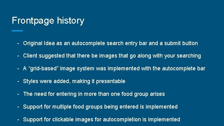 Frontpage history - Original Idea as an autocomplete search entry bar and a submit