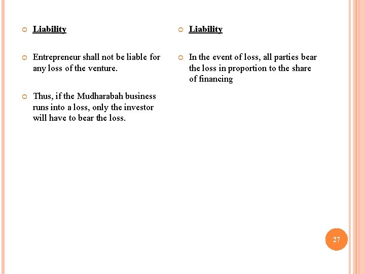  Liability Entrepreneur shall not be liable for any loss of the venture. In