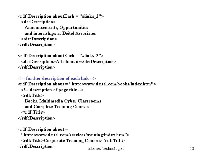 <rdf: Description about. Each = "#links_2"> <dc: Description> Announcements, Oppurtunities and internships at Deitel