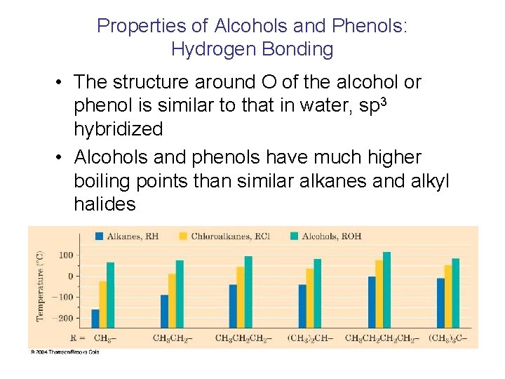 Properties of Alcohols and Phenols: Hydrogen Bonding • The structure around O of the