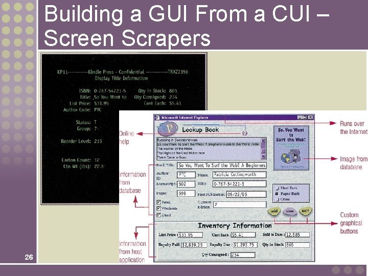 Building a GUI From a CUI – Screen Scrapers 26 Building a GUI From a CUI – Screen Scrapers 26