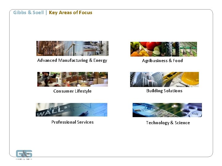 Gibbs & Soell | Key Areas of Focus Advanced Manufacturing & Energy Consumer Lifestyle