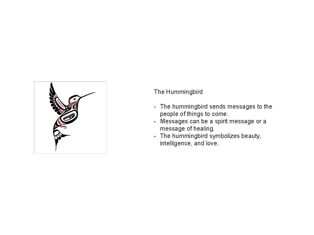 The Hummingbird • • • The hummingbird sends messages to the people of things