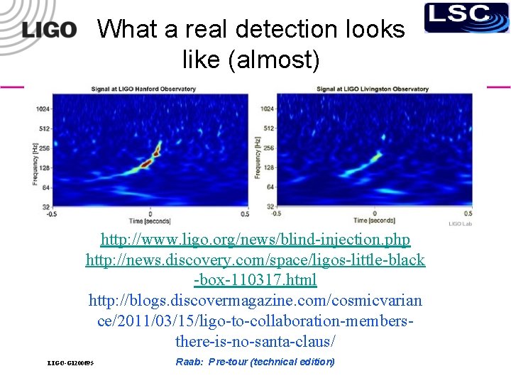 What a real detection looks like (almost) http: //www. ligo. org/news/blind-injection. php http: //news.