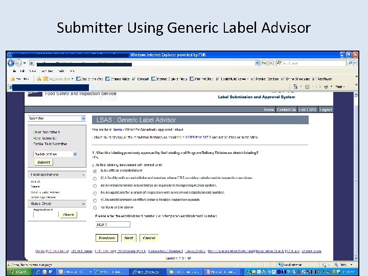 Submitter Using Generic Label Advisor 