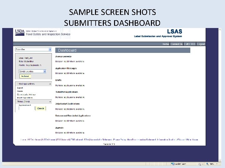 SAMPLE SCREEN SHOTS SUBMITTERS DASHBOARD 