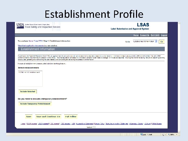 Establishment Profile 