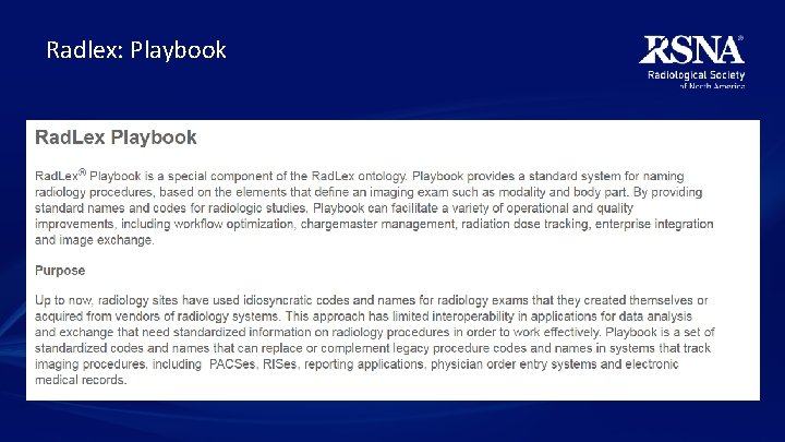 Radlex: Playbook 