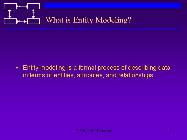 What is Entity Modeling? • Entity modeling is a formal process of describing data
