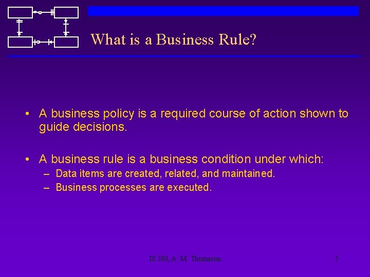 What is a Business Rule? • A business policy is a required course of