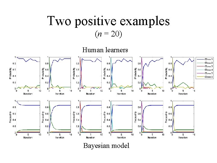 Two positive examples (n = 20) Probability Human learners Bayesian model 