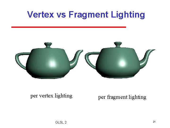 Vertex vs Fragment Lighting per vertex lighting GLSL 2 per fragment lighting 21 
