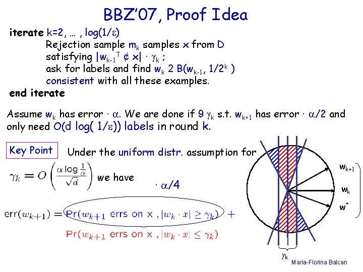 BBZ’ 07, Proof Idea iterate k=2, … , log(1/ ) Rejection sample mk samples