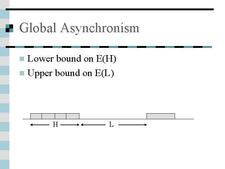 Global Asynchronism Lower bound on E(H) n Upper bound on E(L) n H L