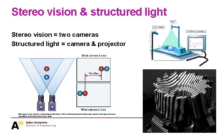 Stereo vision & structured light Stereo vision = two cameras Structured light = camera