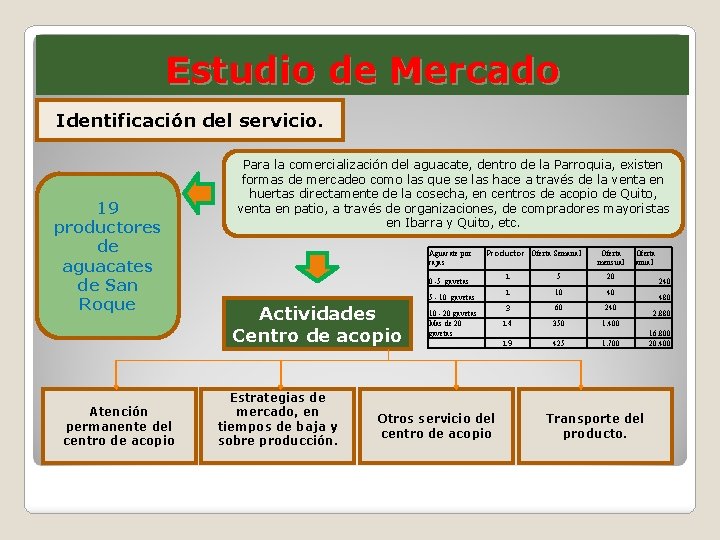 Estudio de Mercado Identificación del servicio. 19 productores de aguacates de San Roque Atención