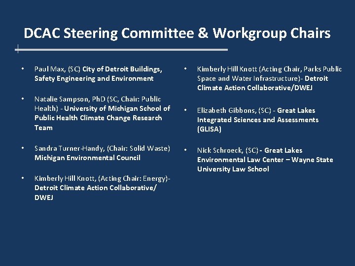 DCAC Steering Committee & Workgroup Chairs • Paul Max, (SC) City of Detroit Buildings,