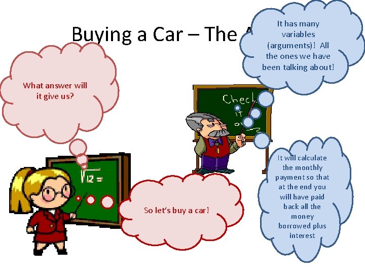 It has many variables (arguments)! All the ones we have been talking about! Buying