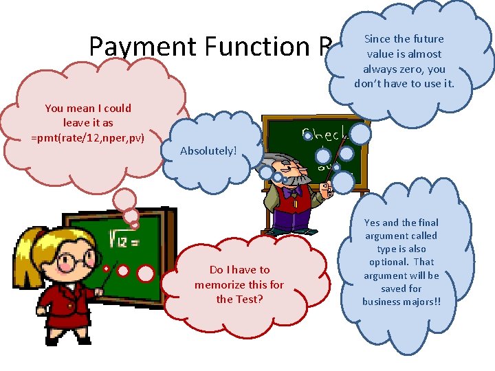 Payment Function Review Since the future value is almost always zero, you don’t have