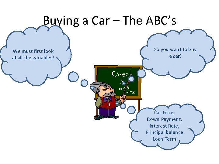 Buying a Car – The ABC’s We must first look at all the variables!