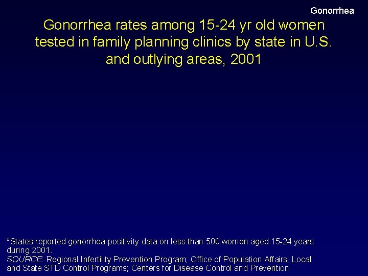 Gonorrhea rates among 15 -24 yr old women tested in family planning clinics by