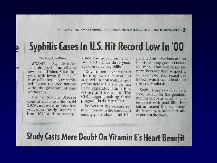 Syphilis Hits record low in ‘ 00 