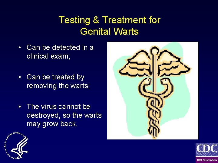 Testing & Treatment for Genital Warts • Can be detected in a clinical exam;