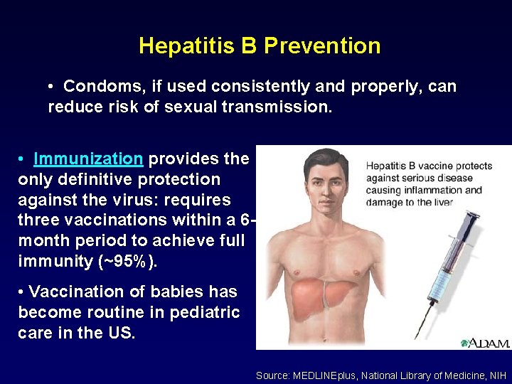 Hepatitis B Prevention • Condoms, if used consistently and properly, can reduce risk of