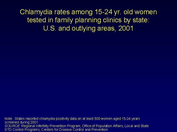 Chlamydia rates among 15 -24 yr. old women tested in family planning clinics by